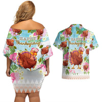 Hawaii Thanksgiving Couples Matching Off Shoulder Short Dress and Hawaiian Shirt Funny Turkey Dabbing Dance LT05 - Polynesian Pride