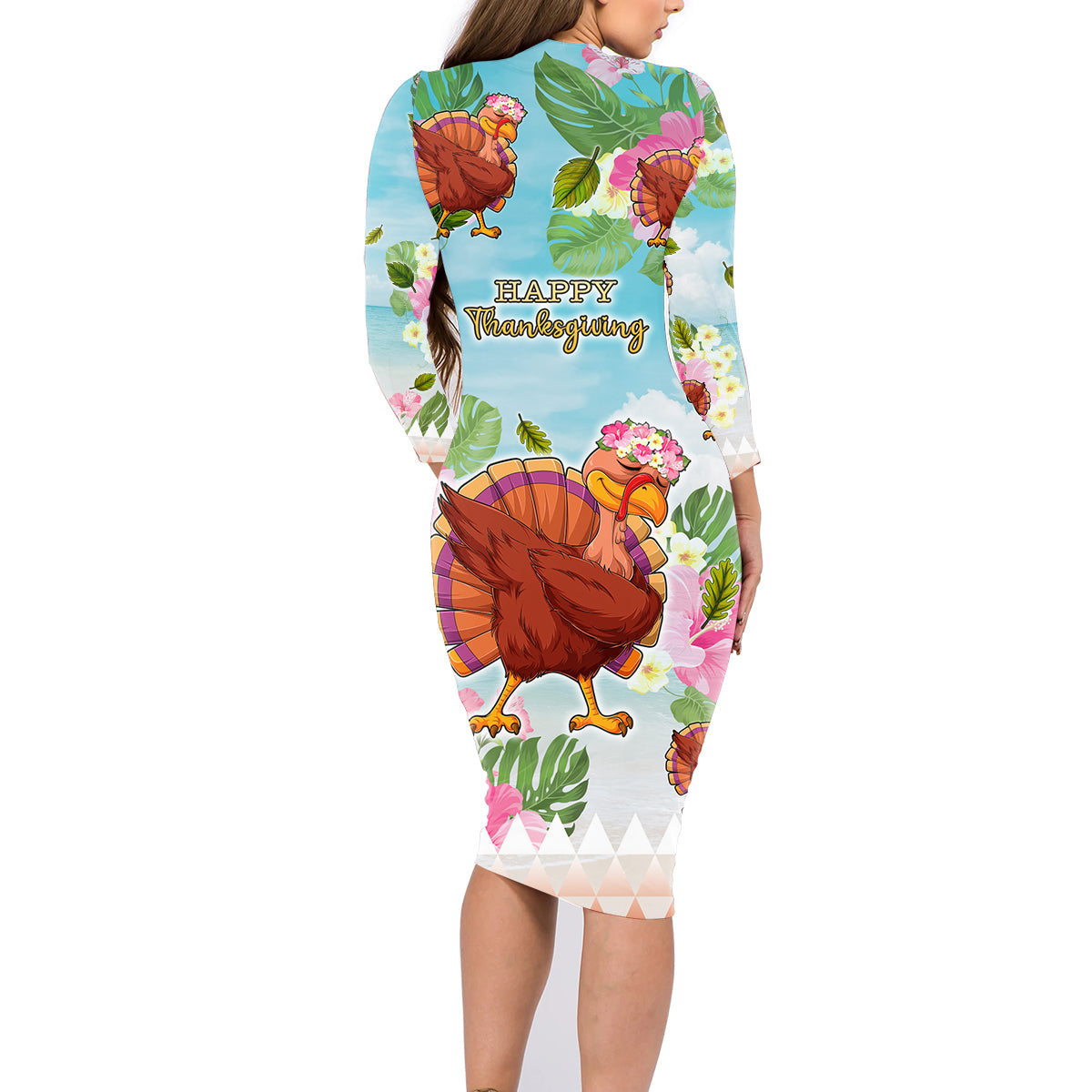 Hawaii Thanksgiving Family Matching Long Sleeve Bodycon Dress and Hawaiian Shirt Funny Turkey Dabbing Dance LT05 - Polynesian Pride