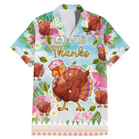 Hawaii Thanksgiving Family Matching Mermaid Dress and Hawaiian Shirt Funny Turkey Dabbing Dance LT05 Dad's Shirt - Short Sleeve Blue - Polynesian Pride