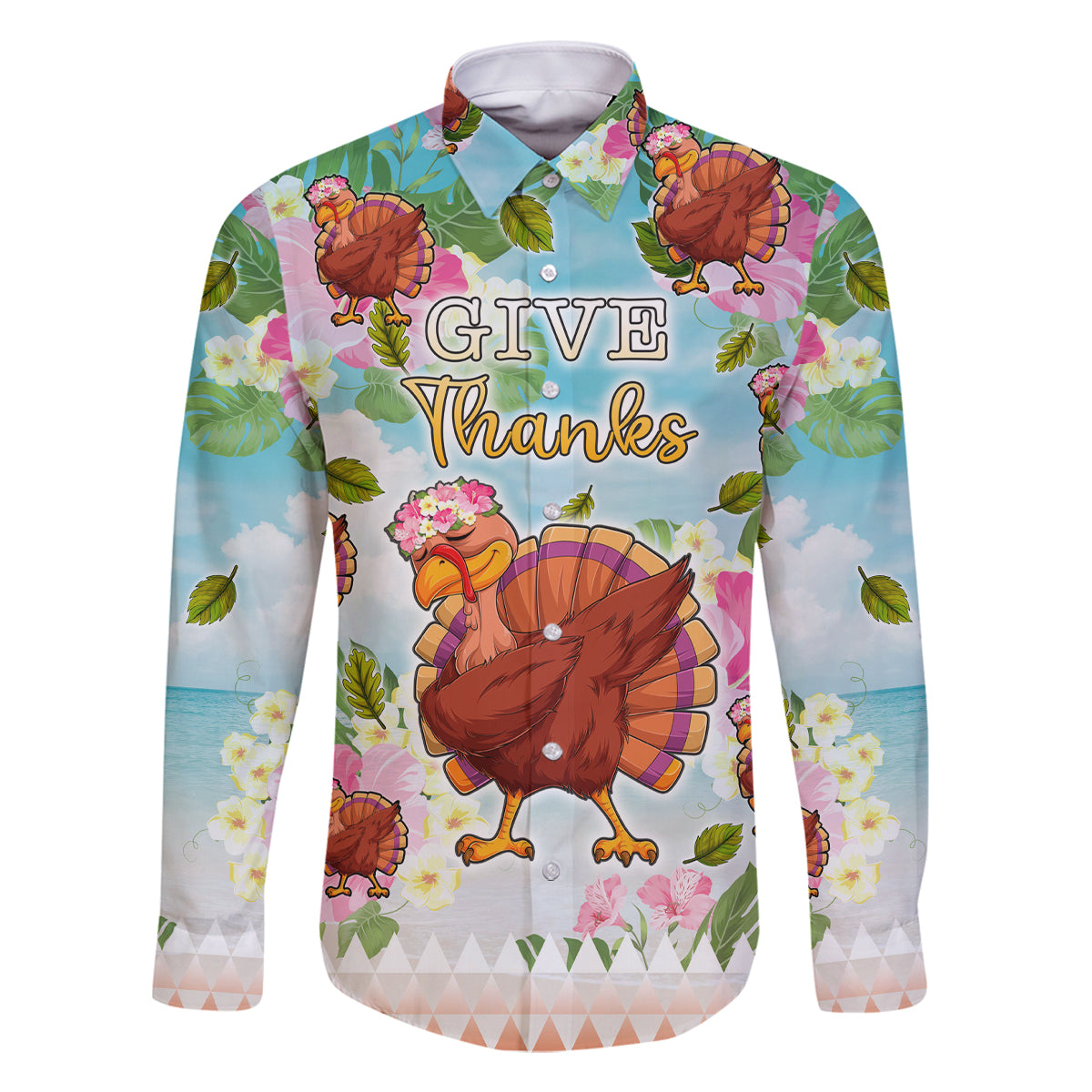 Hawaii Thanksgiving Family Matching Off Shoulder Maxi Dress and Hawaiian Shirt Funny Turkey Dabbing Dance LT05 Dad's Shirt - Long Sleeve Blue - Polynesian Pride