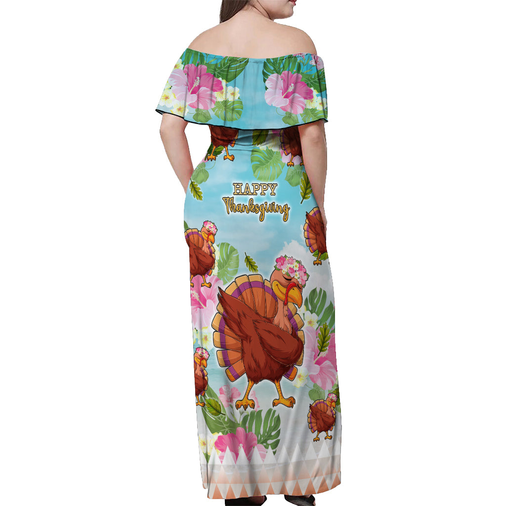 Hawaii Thanksgiving Off Shoulder Maxi Dress Funny Turkey Dabbing Dance LT05 - Polynesian Pride