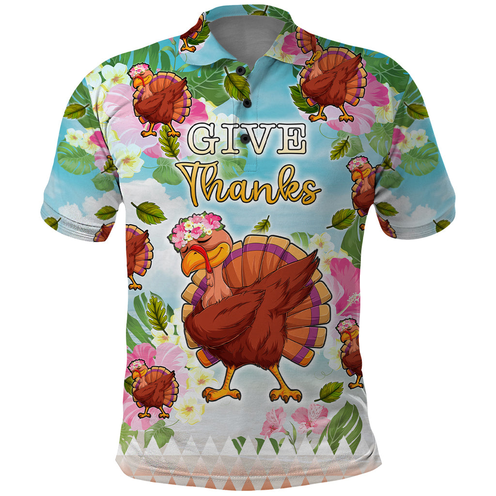 Hawaii Thanksgiving Polo Shirt Funny Turkey Dabbing Dance LT05 Blue - Polynesian Pride