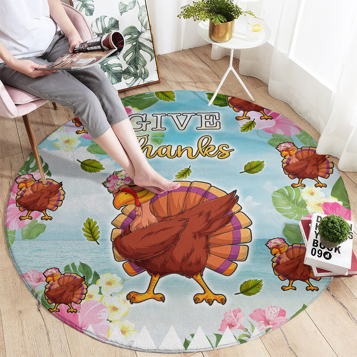 Hawaii Thanksgiving Round Carpet Funny Turkey Dabbing Dance LT05 - Polynesian Pride