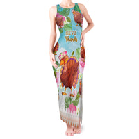 Hawaii Thanksgiving Tank Maxi Dress Funny Turkey Dabbing Dance LT05 Women Blue - Polynesian Pride