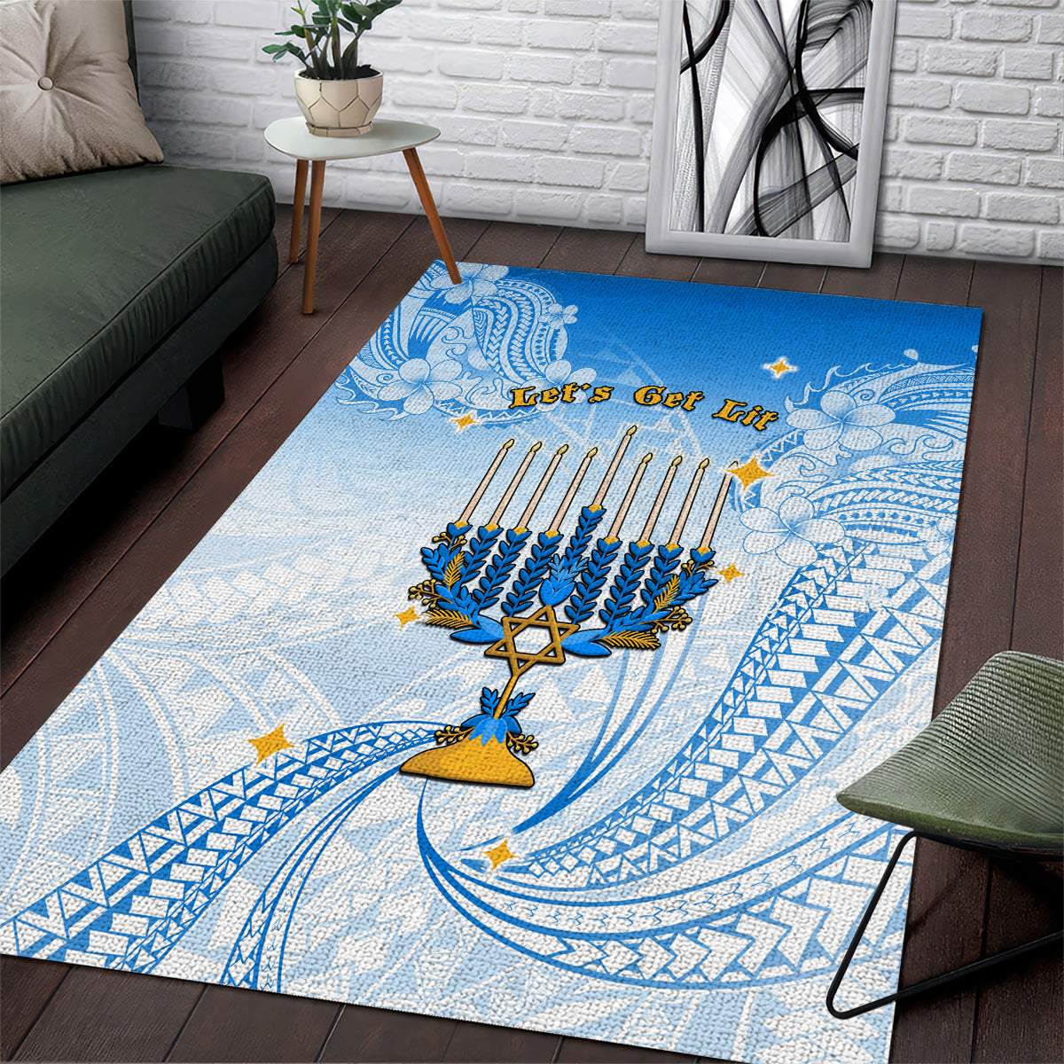 Polynesia Hanukkah Festival Area Rug With Menorah Polynesian Style LT05 Blue - Polynesian Pride