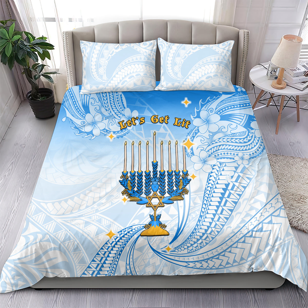 Polynesia Hanukkah Festival Bedding Set With Menorah Polynesian Style LT05 - Polynesian Pride