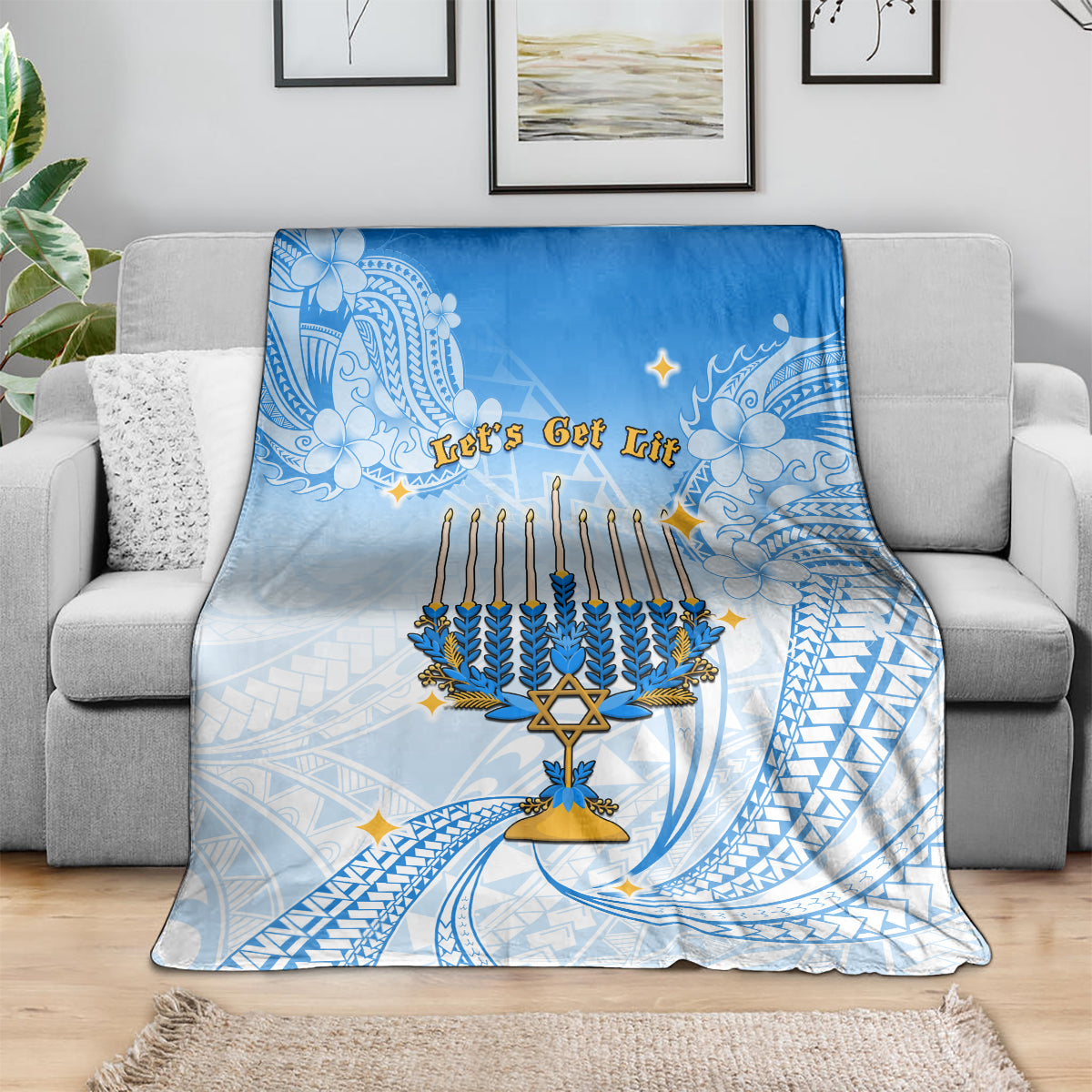 Polynesia Hanukkah Festival Blanket With Menorah Polynesian Style LT05 - Polynesian Pride