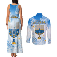 Polynesia Hanukkah Festival Couples Matching Tank Maxi Dress and Long Sleeve Button Shirt With Menorah Polynesian Style LT05 - Polynesian Pride