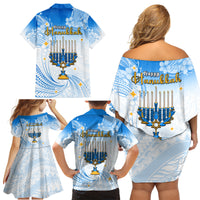 Polynesia Hanukkah Festival Family Matching Off Shoulder Short Dress and Hawaiian Shirt With Menorah Polynesian Style LT05 - Polynesian Pride