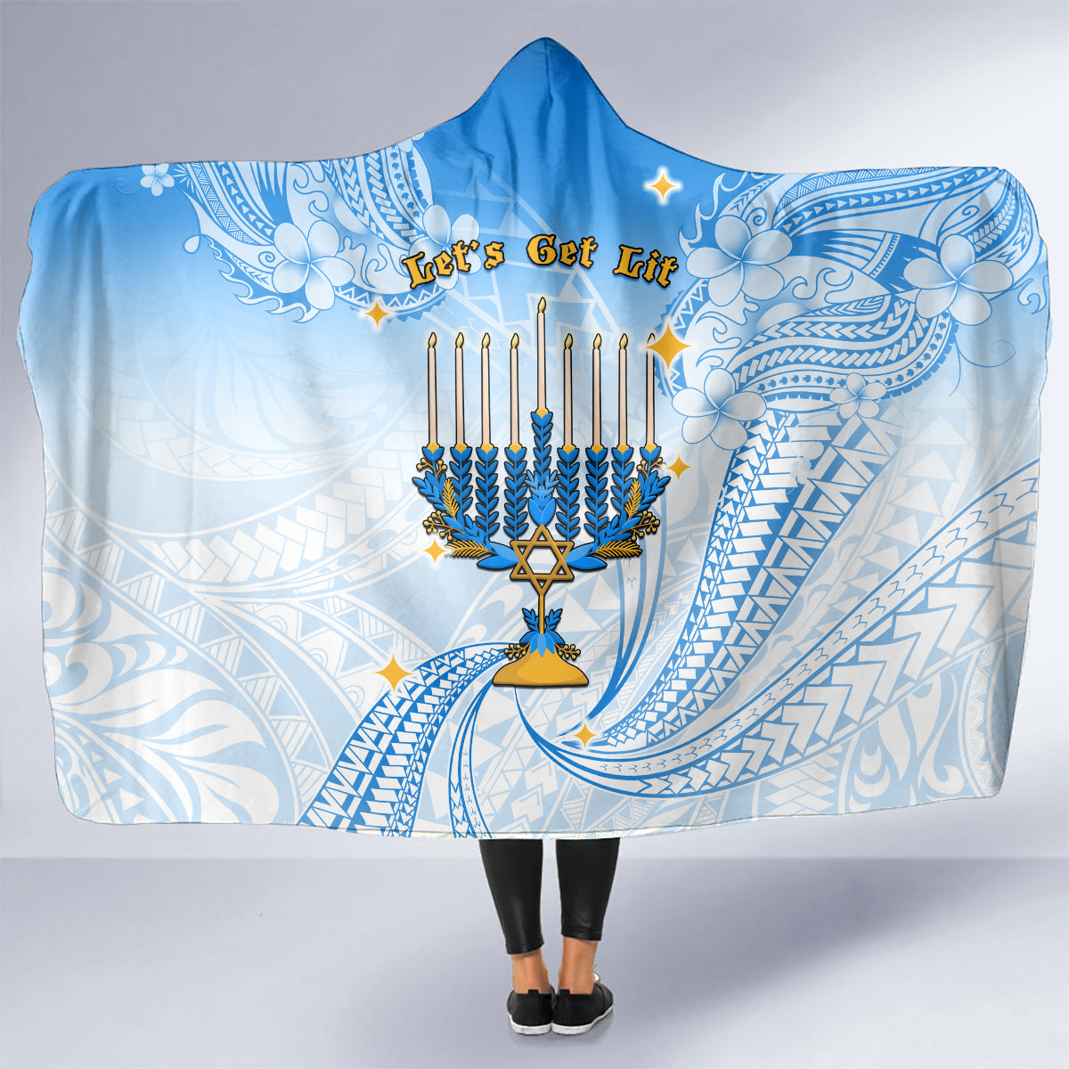 Polynesia Hanukkah Festival Hooded Blanket With Menorah Polynesian Style LT05 - Polynesian Pride