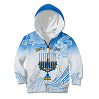 Polynesia Hanukkah Festival Kid Hoodie With Menorah Polynesian Style LT05 Zip Hoodie Blue - Polynesian Pride