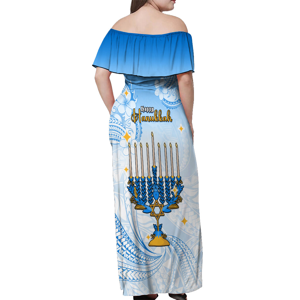 Polynesia Hanukkah Festival Off Shoulder Maxi Dress With Menorah Polynesian Style LT05 - Polynesian Pride