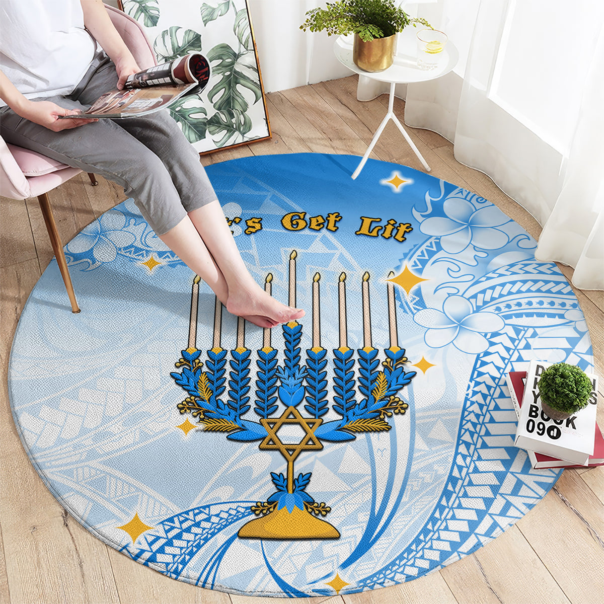Polynesia Hanukkah Festival Round Carpet With Menorah Polynesian Style LT05 - Polynesian Pride