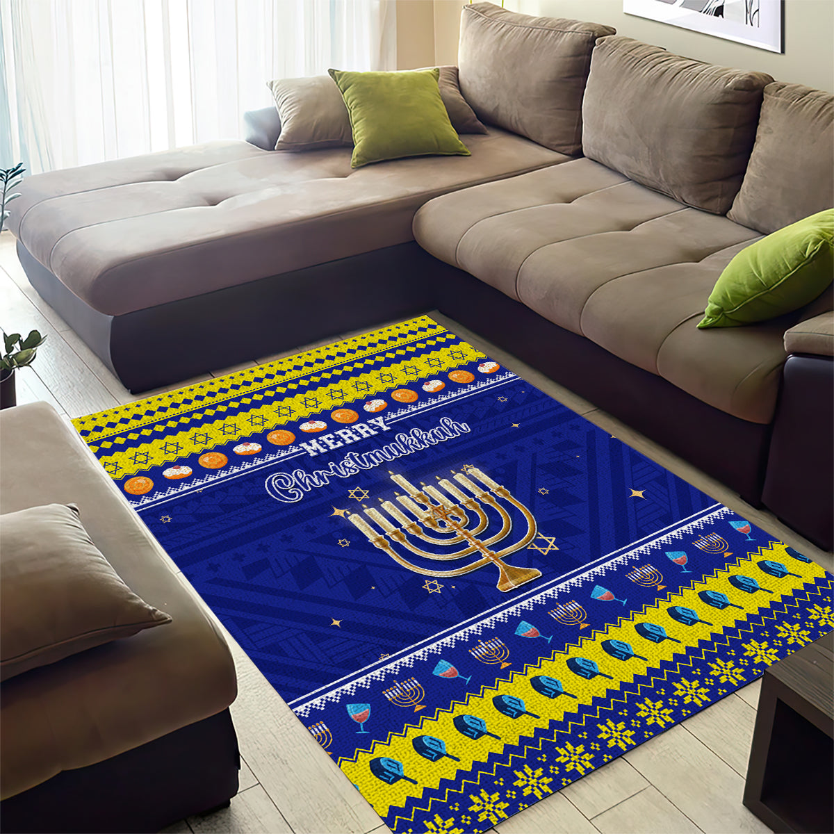 Polynesia Christmukkah Area Rug Menorah With Polynesian Tribal Pattern LT05 - Polynesian Pride
