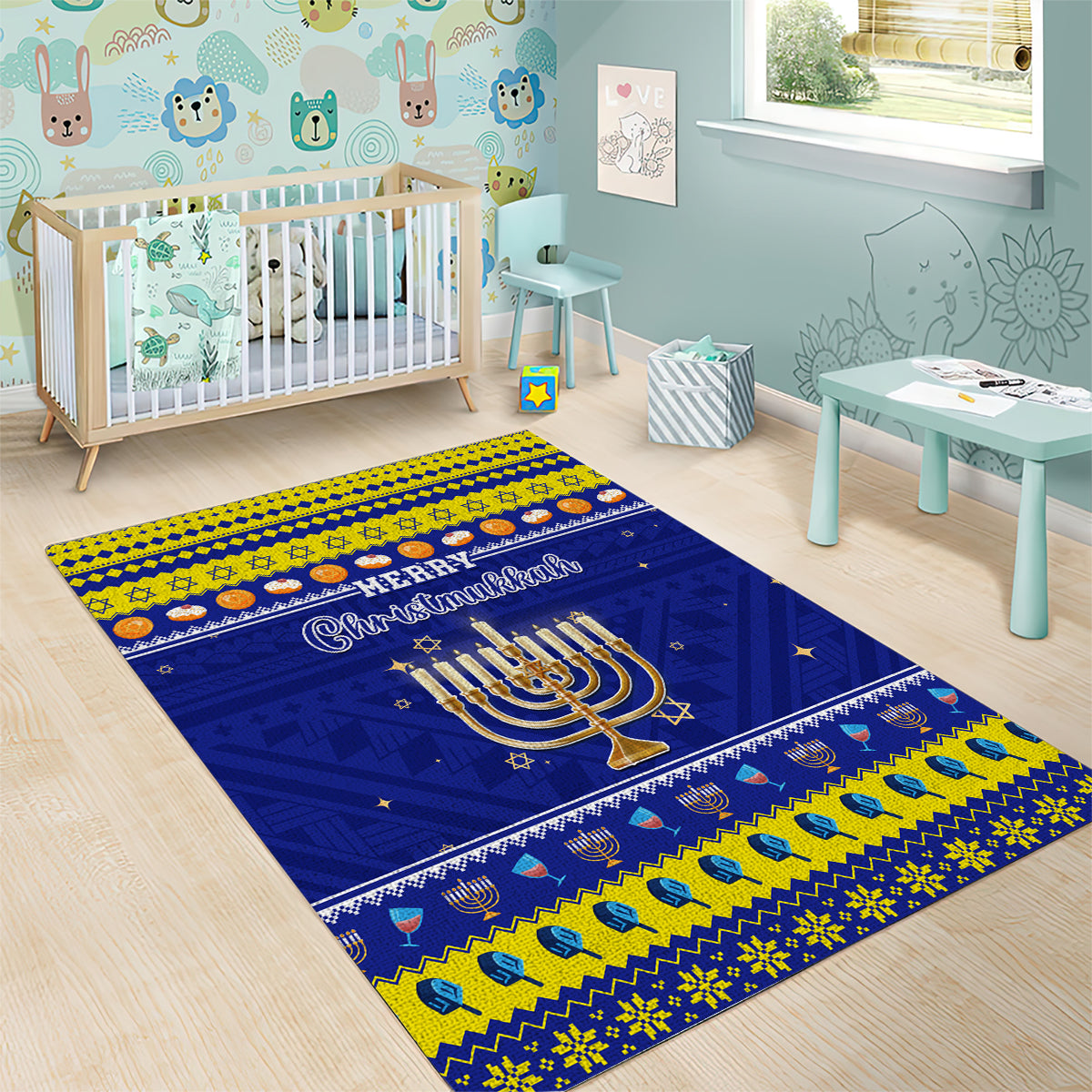 Polynesia Christmukkah Area Rug Menorah With Polynesian Tribal Pattern LT05 - Polynesian Pride