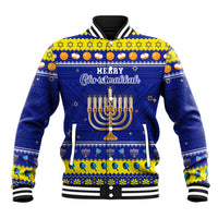 Personalised Polynesia Christmukkah Baseball Jacket Menorah With Polynesian Tribal Pattern LT05 Unisex Blue - Polynesian Pride
