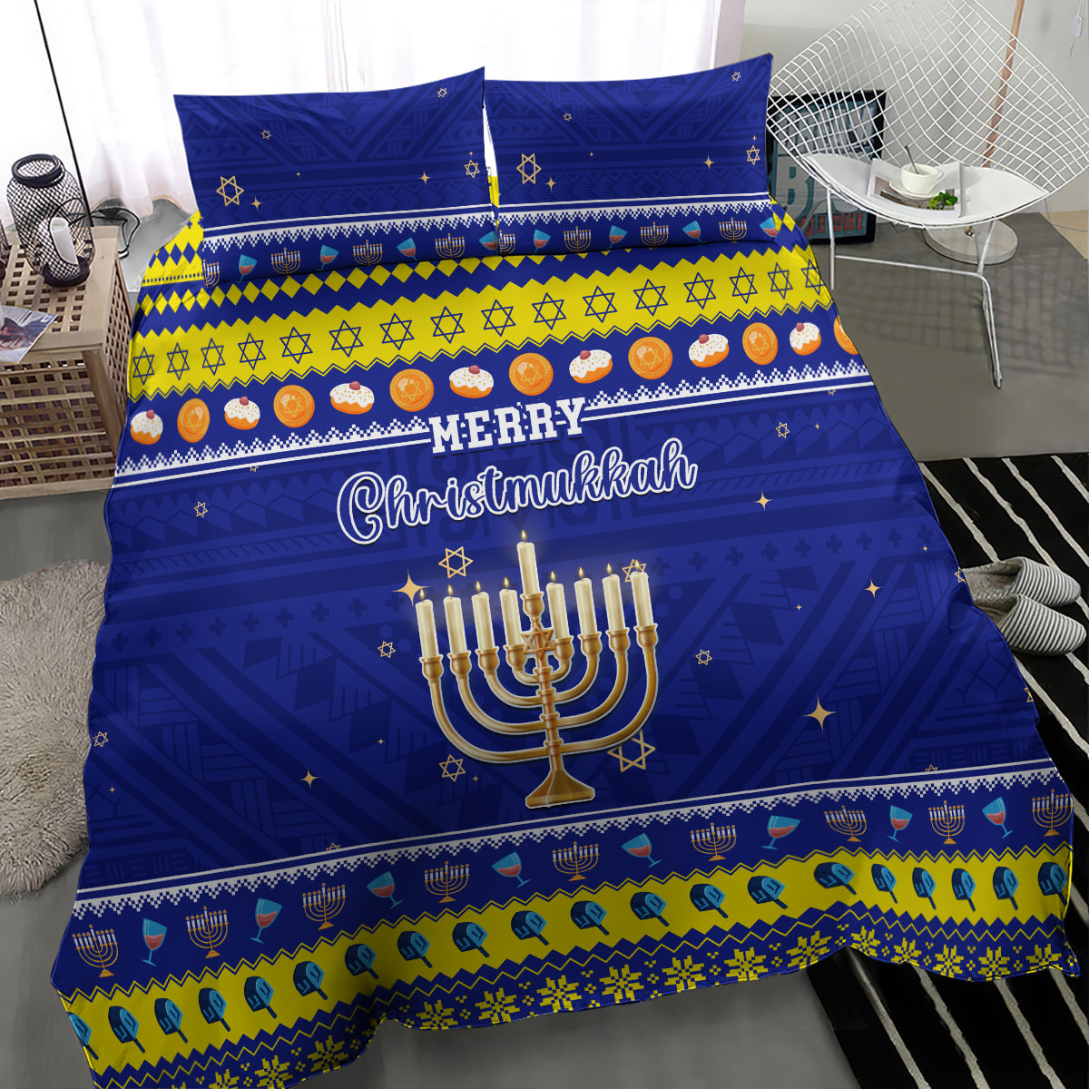 Polynesia Christmukkah Bedding Set Menorah With Polynesian Tribal Pattern LT05 - Polynesian Pride