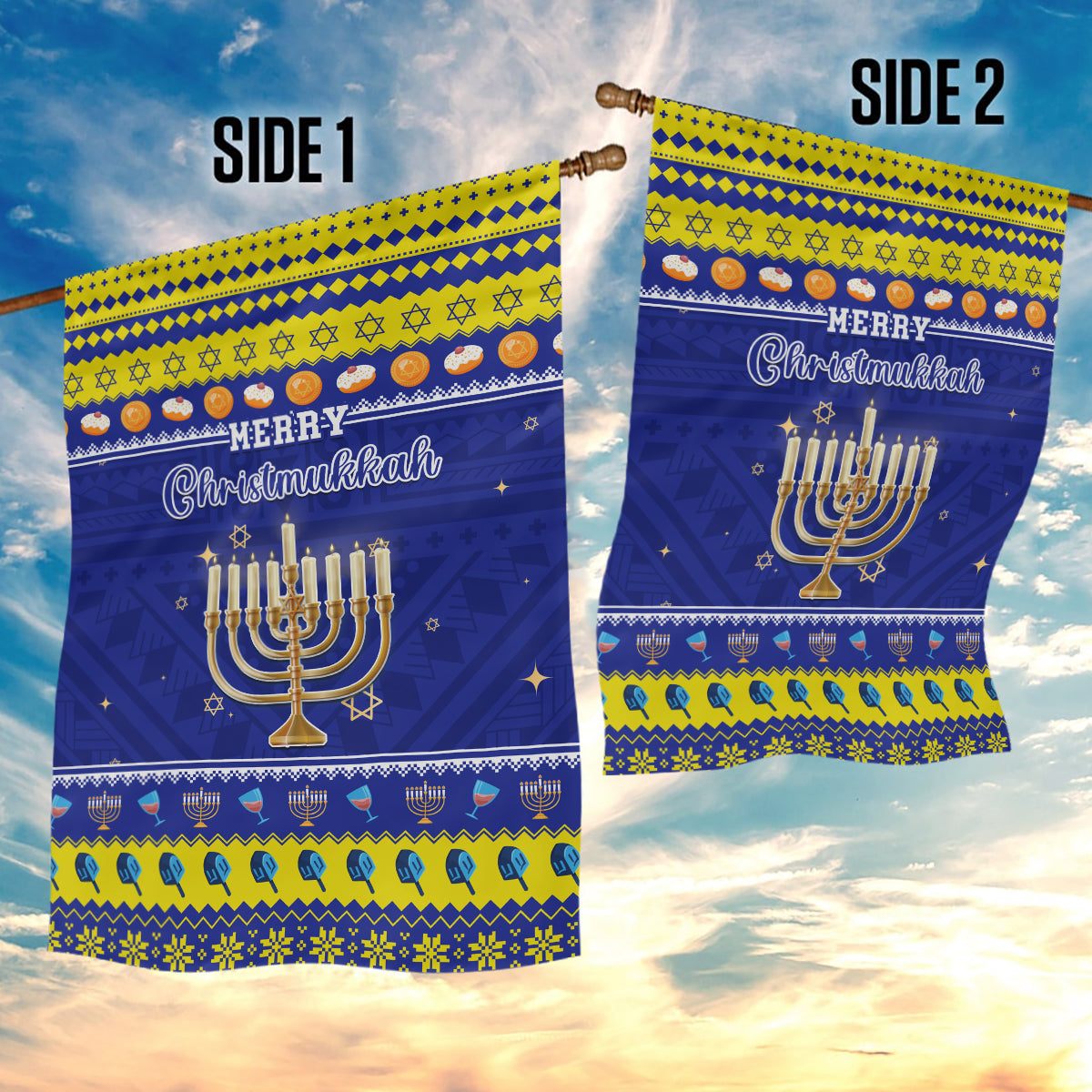 Polynesia Christmukkah Garden Flag Menorah With Polynesian Tribal Pattern LT05 - Polynesian Pride