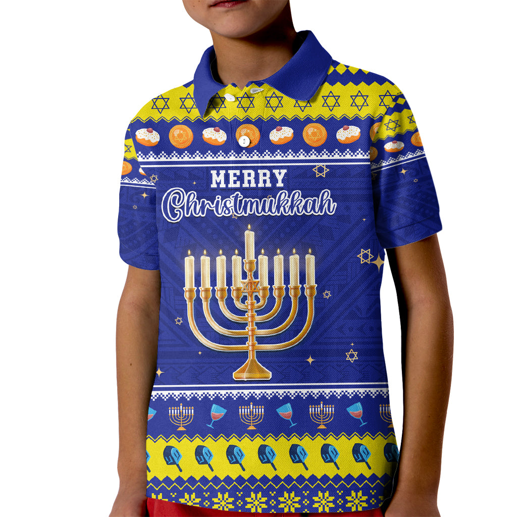 Personalised Polynesia Christmukkah Kid Polo Shirt Menorah With Polynesian Tribal Pattern LT05 Kid Blue - Polynesian Pride