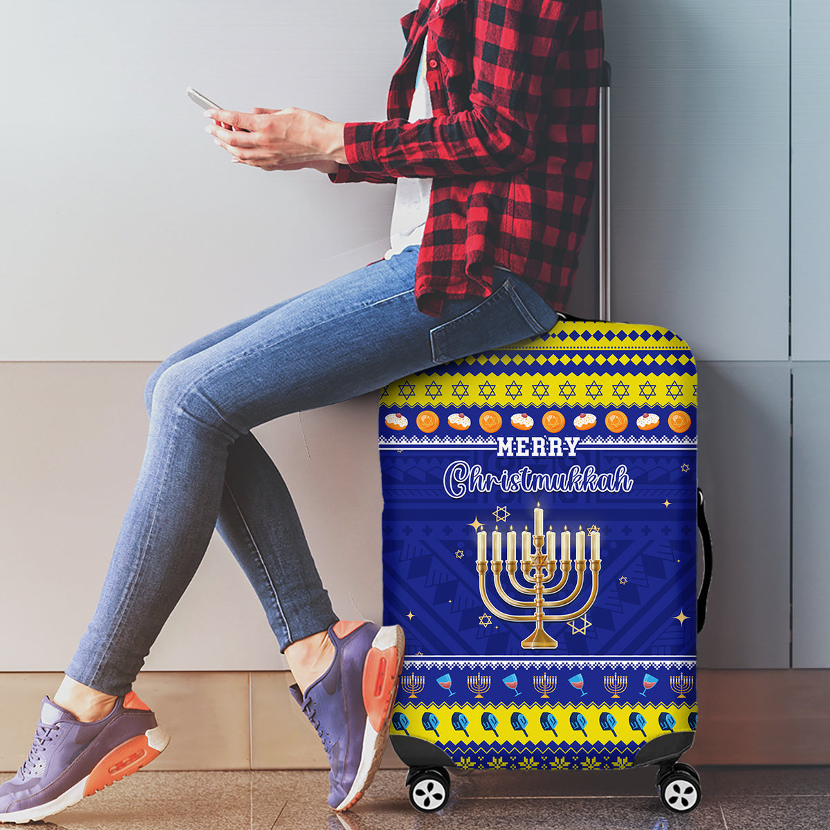 Polynesia Christmukkah Luggage Cover Menorah With Polynesian Tribal Pattern LT05 - Polynesian Pride