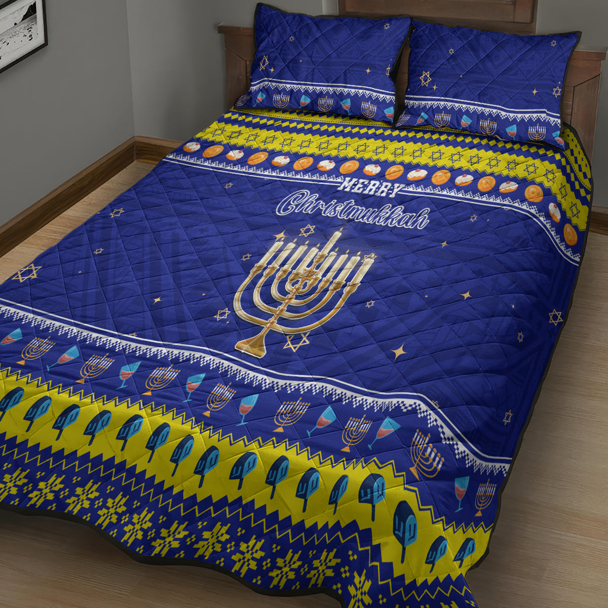 Polynesia Christmukkah Quilt Bed Set Menorah With Polynesian Tribal Pattern LT05 - Polynesian Pride