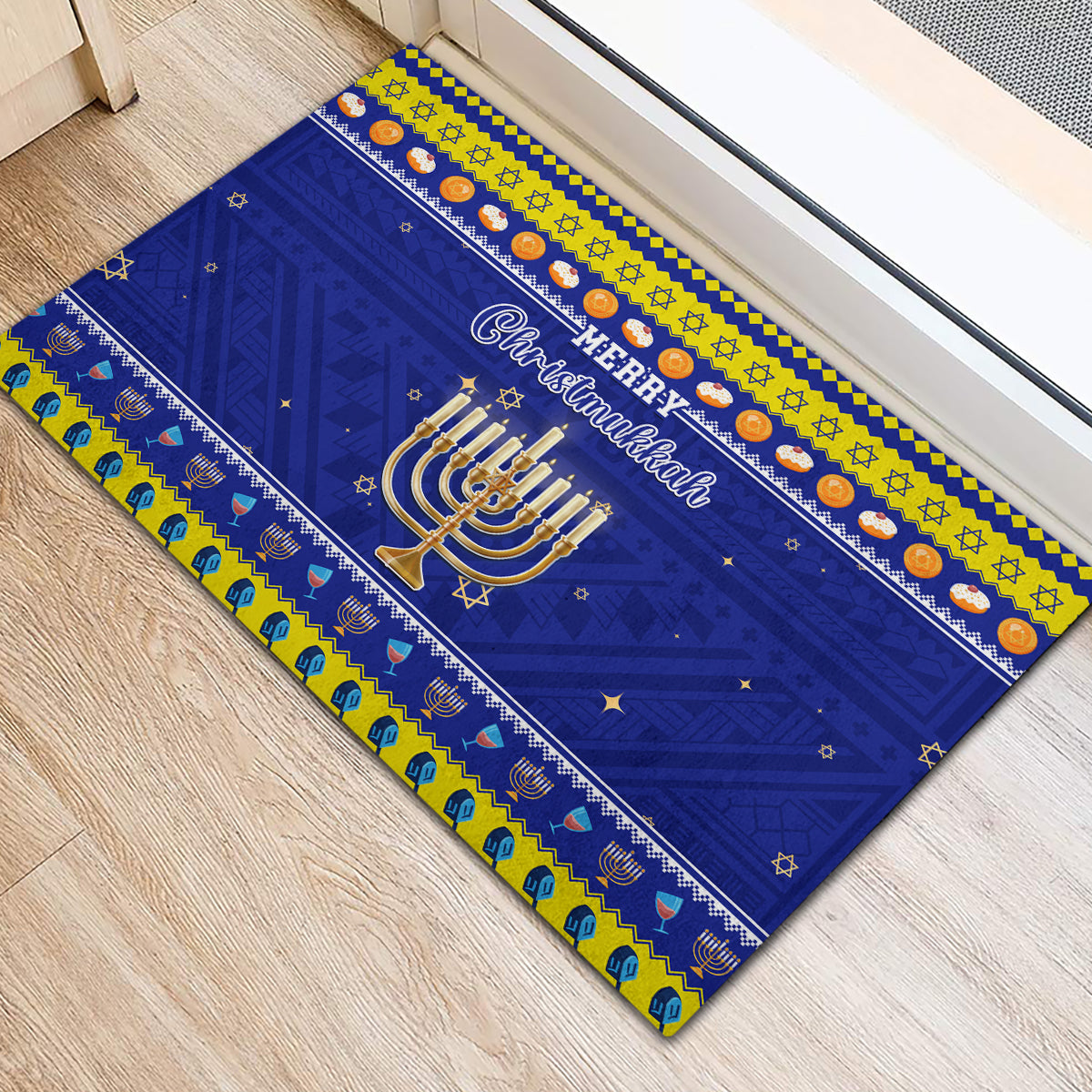 Polynesia Christmukkah Rubber Doormat Menorah With Polynesian Tribal Pattern LT05 - Polynesian Pride