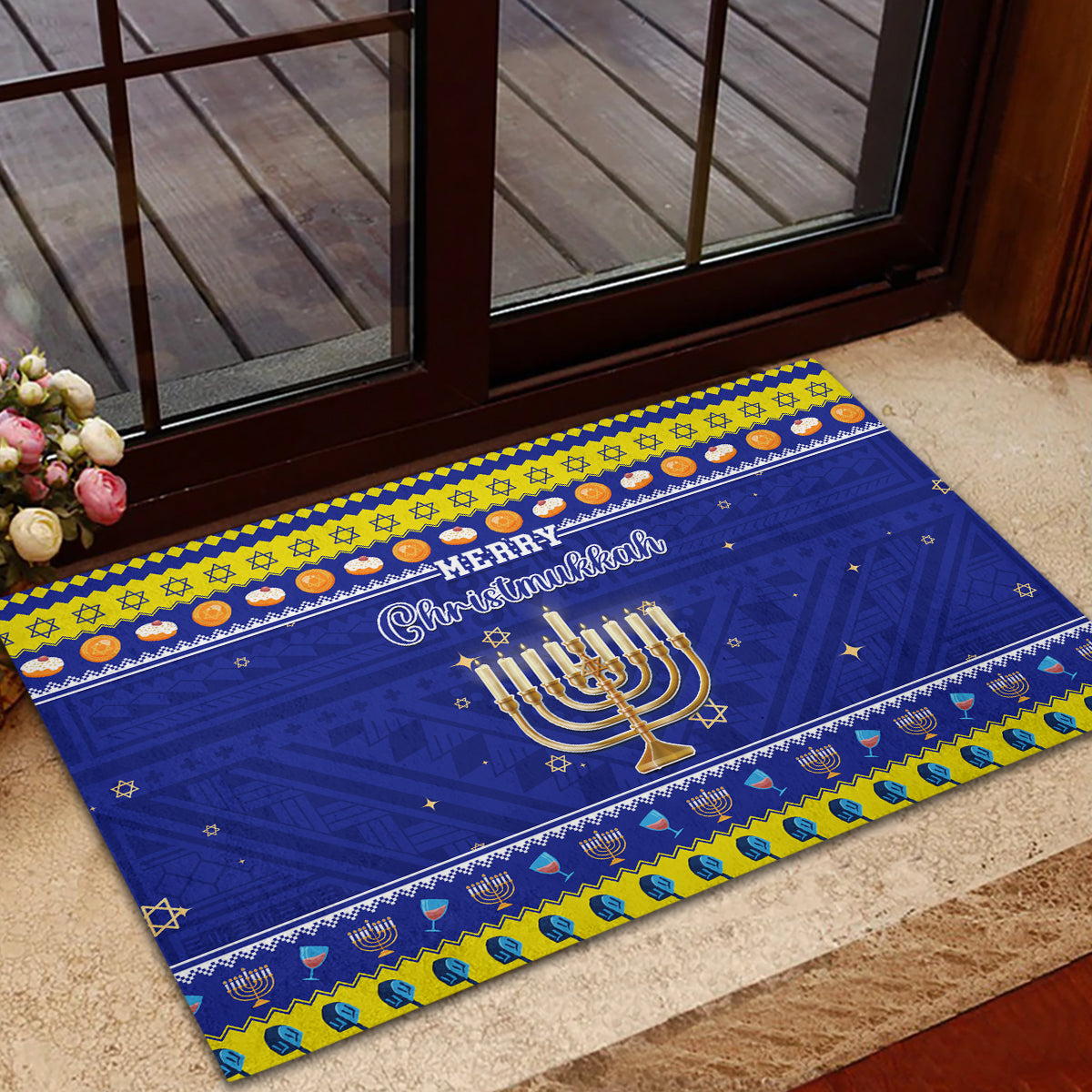 Polynesia Christmukkah Rubber Doormat Menorah With Polynesian Tribal Pattern LT05 - Polynesian Pride
