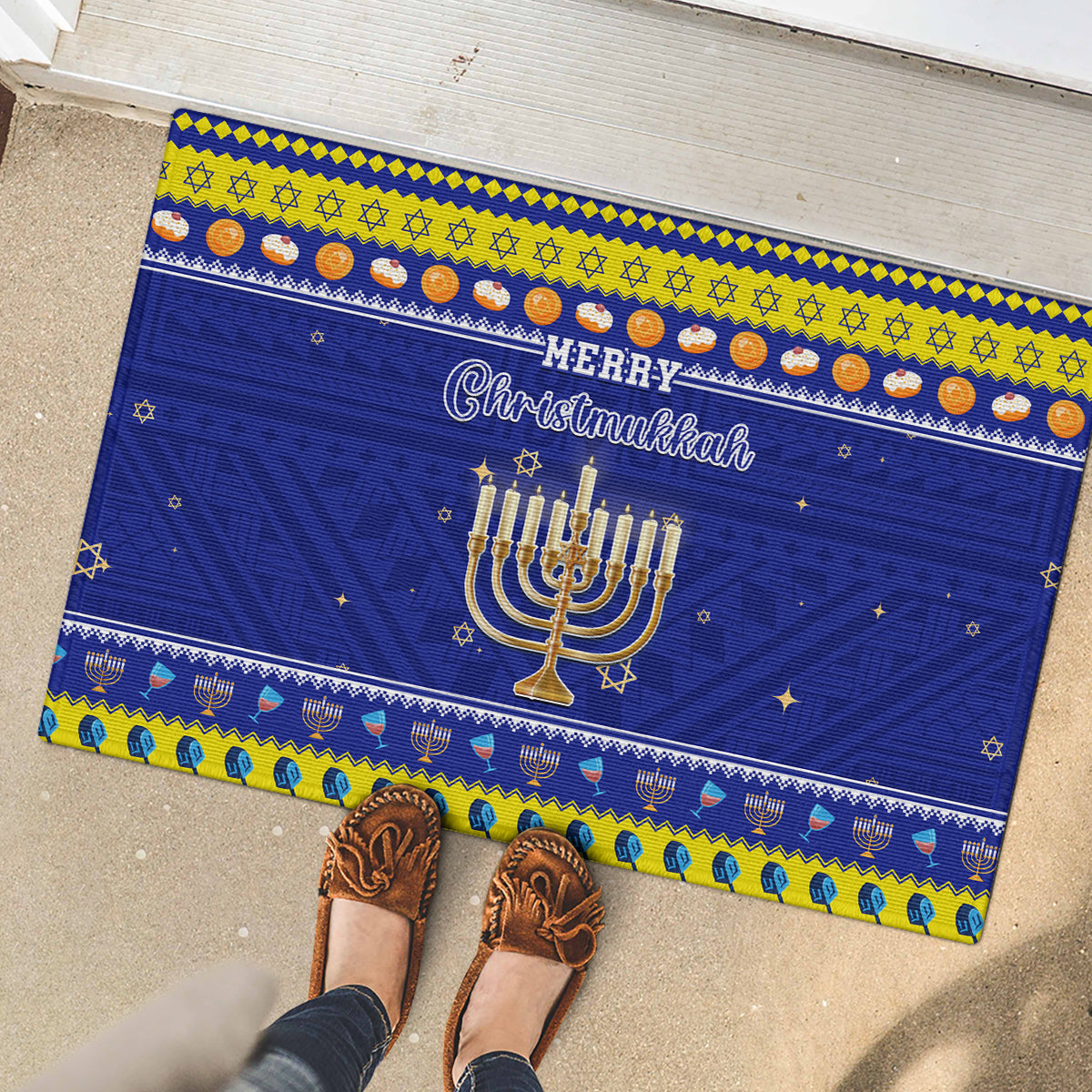 Polynesia Christmukkah Rubber Doormat Menorah With Polynesian Tribal Pattern LT05 - Polynesian Pride