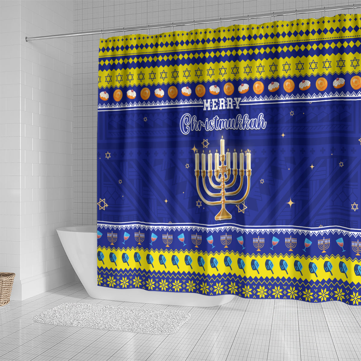 Polynesia Christmukkah Shower Curtain Menorah With Polynesian Tribal Pattern LT05 - Polynesian Pride