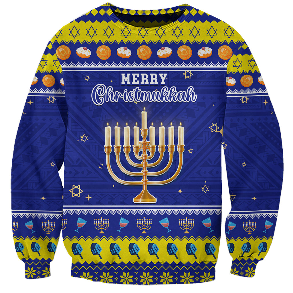 Personalised Polynesia Christmukkah Sweatshirt Menorah With Polynesian Tribal Pattern LT05 Unisex Blue - Polynesian Pride