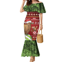 New Zealand Kiwi Christmas Family Matching Mermaid Dress and Hawaiian Shirt Paua Shell Glitter Green LT05 Mom's Dress Red - Polynesian Pride