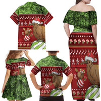 New Zealand Kiwi Christmas Family Matching Off Shoulder Maxi Dress and Hawaiian Shirt Paua Shell Glitter Green LT05 - Polynesian Pride