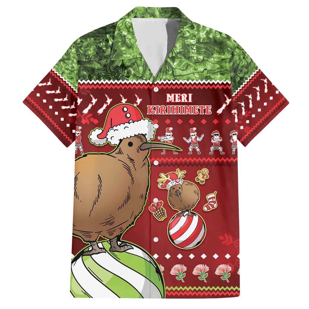 New Zealand Kiwi Christmas Family Matching Off Shoulder Maxi Dress and Hawaiian Shirt Paua Shell Glitter Green LT05 Dad's Shirt - Short Sleeve Red - Polynesian Pride