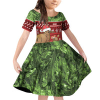 New Zealand Kiwi Christmas Family Matching Off Shoulder Short Dress and Hawaiian Shirt Paua Shell Glitter Green LT05 Daughter's Dress Red - Polynesian Pride