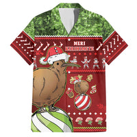 New Zealand Kiwi Christmas Family Matching Off Shoulder Short Dress and Hawaiian Shirt Paua Shell Glitter Green LT05 Dad's Shirt - Short Sleeve Red - Polynesian Pride