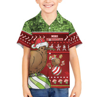 New Zealand Kiwi Christmas Family Matching Puletasi and Hawaiian Shirt Paua Shell Glitter Green LT05 Son's Shirt Red - Polynesian Pride