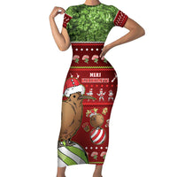 New Zealand Kiwi Christmas Family Matching Short Sleeve Bodycon Dress and Hawaiian Shirt Paua Shell Glitter Green LT05 Mom's Dress Red - Polynesian Pride