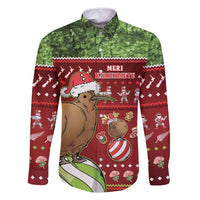 New Zealand Kiwi Christmas Family Matching Summer Maxi Dress and Hawaiian Shirt Paua Shell Glitter Green LT05 Dad's Shirt - Long Sleeve Red - Polynesian Pride
