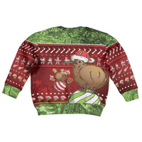 New Zealand Kiwi Christmas Kid Ugly Christmas Sweater Paua Shell Glitter Green LT05 - Polynesian Pride
