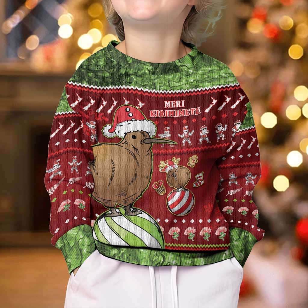 New Zealand Kiwi Christmas Kid Ugly Christmas Sweater Paua Shell Glitter Green LT05 - Polynesian Pride