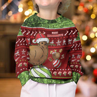 New Zealand Kiwi Christmas Kid Ugly Christmas Sweater Paua Shell Glitter Green LT05 - Polynesian Pride
