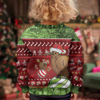 New Zealand Kiwi Christmas Kid Ugly Christmas Sweater Paua Shell Glitter Green LT05 - Polynesian Pride