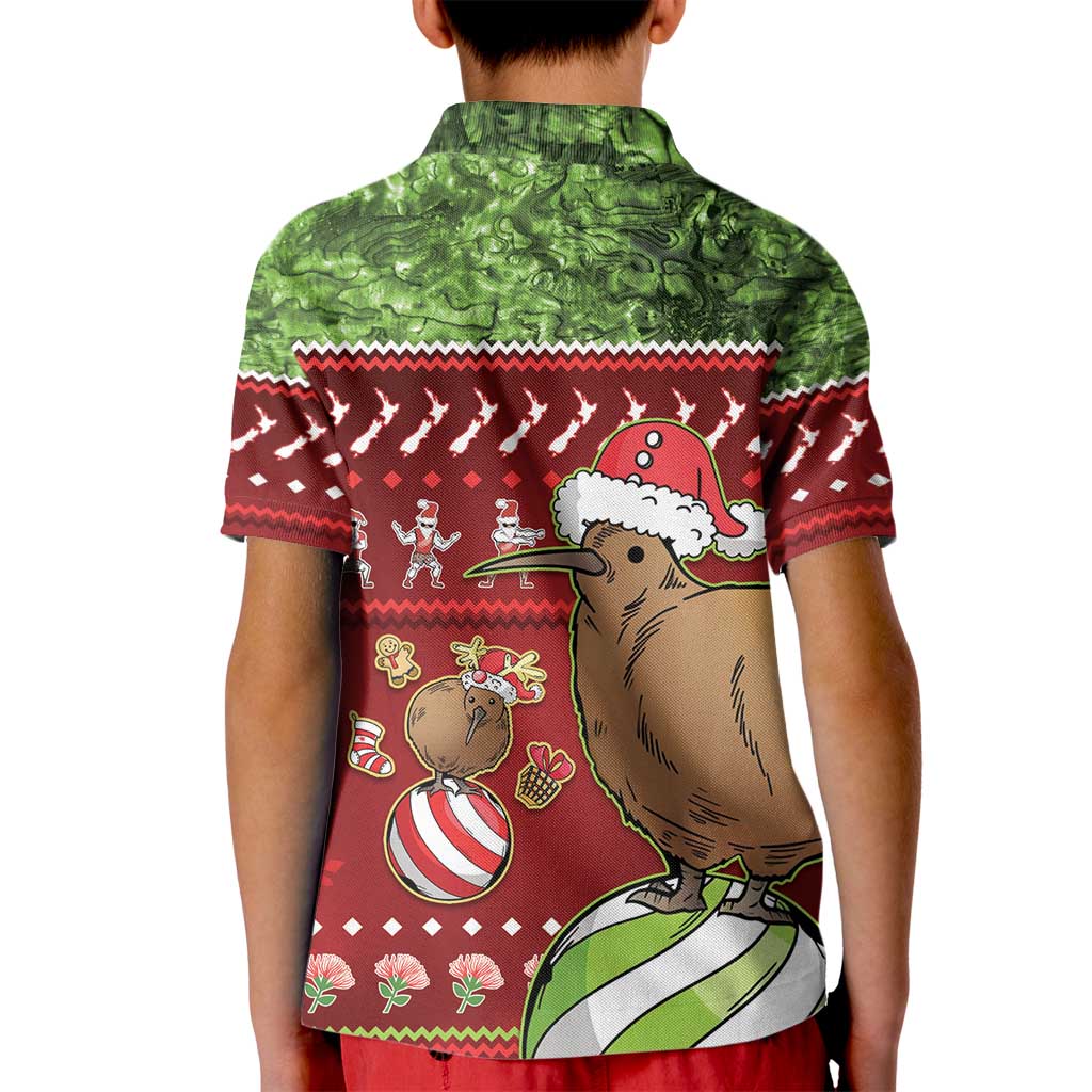 New Zealand Kiwi Christmas Kid Polo Shirt Paua Shell Glitter Green LT05 - Polynesian Pride