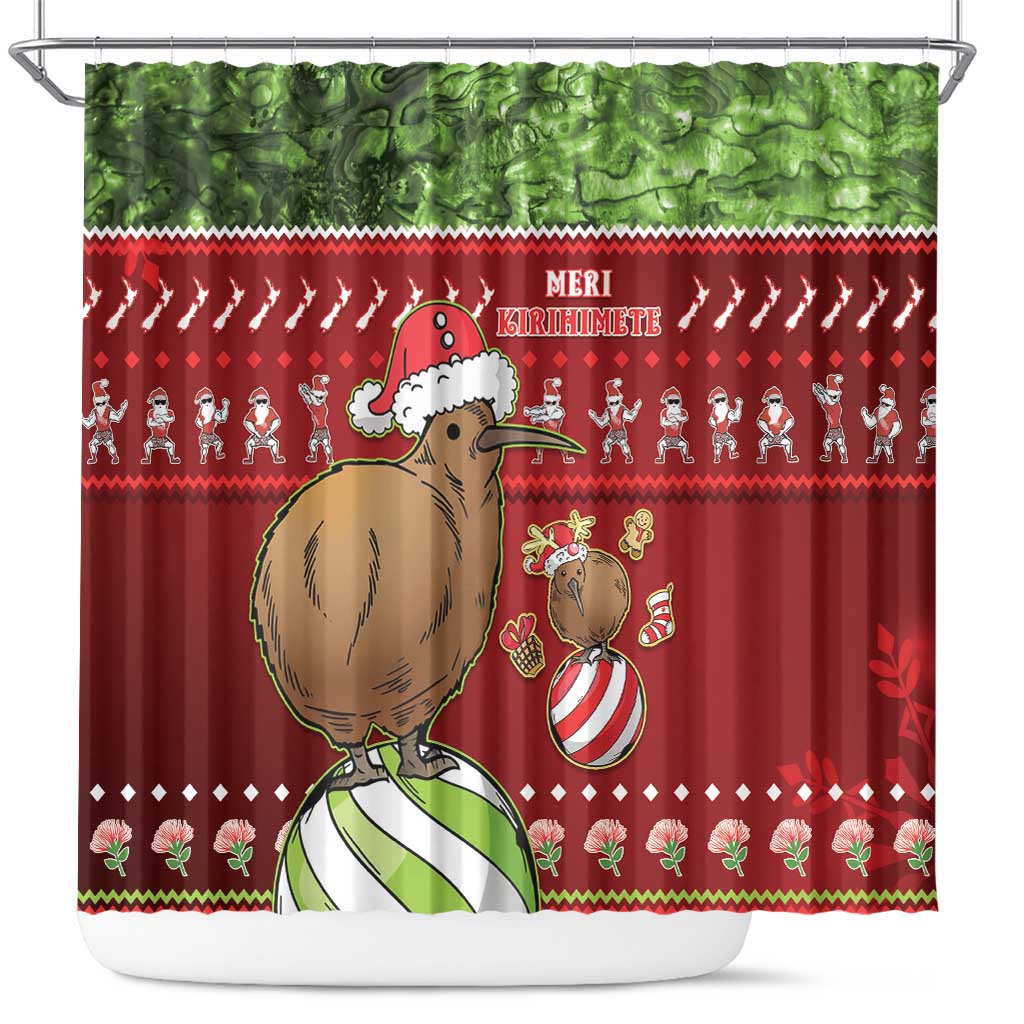 New Zealand Kiwi Christmas Shower Curtain Paua Shell Glitter Green LT05 Red - Polynesian Pride