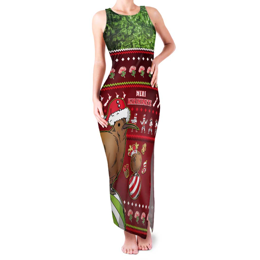New Zealand Kiwi Christmas Tank Maxi Dress Paua Shell Glitter Green LT05 Women Red - Polynesian Pride