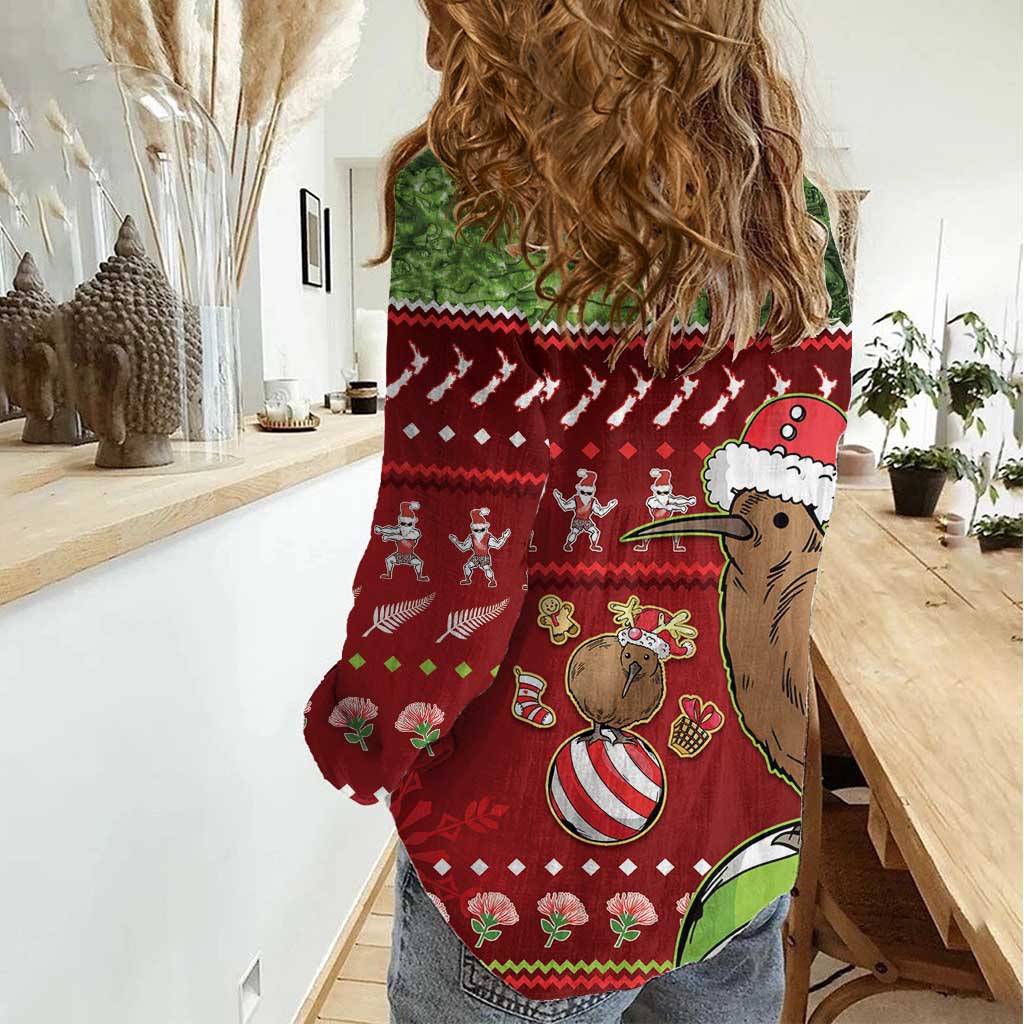 New Zealand Kiwi Christmas Women Casual Shirt Paua Shell Glitter Green LT05 - Polynesian Pride