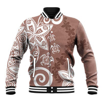 Polynesia Baseball Jacket Brown Tribal Turtle Floral Pattern LT05 Unisex Brown - Polynesian Pride