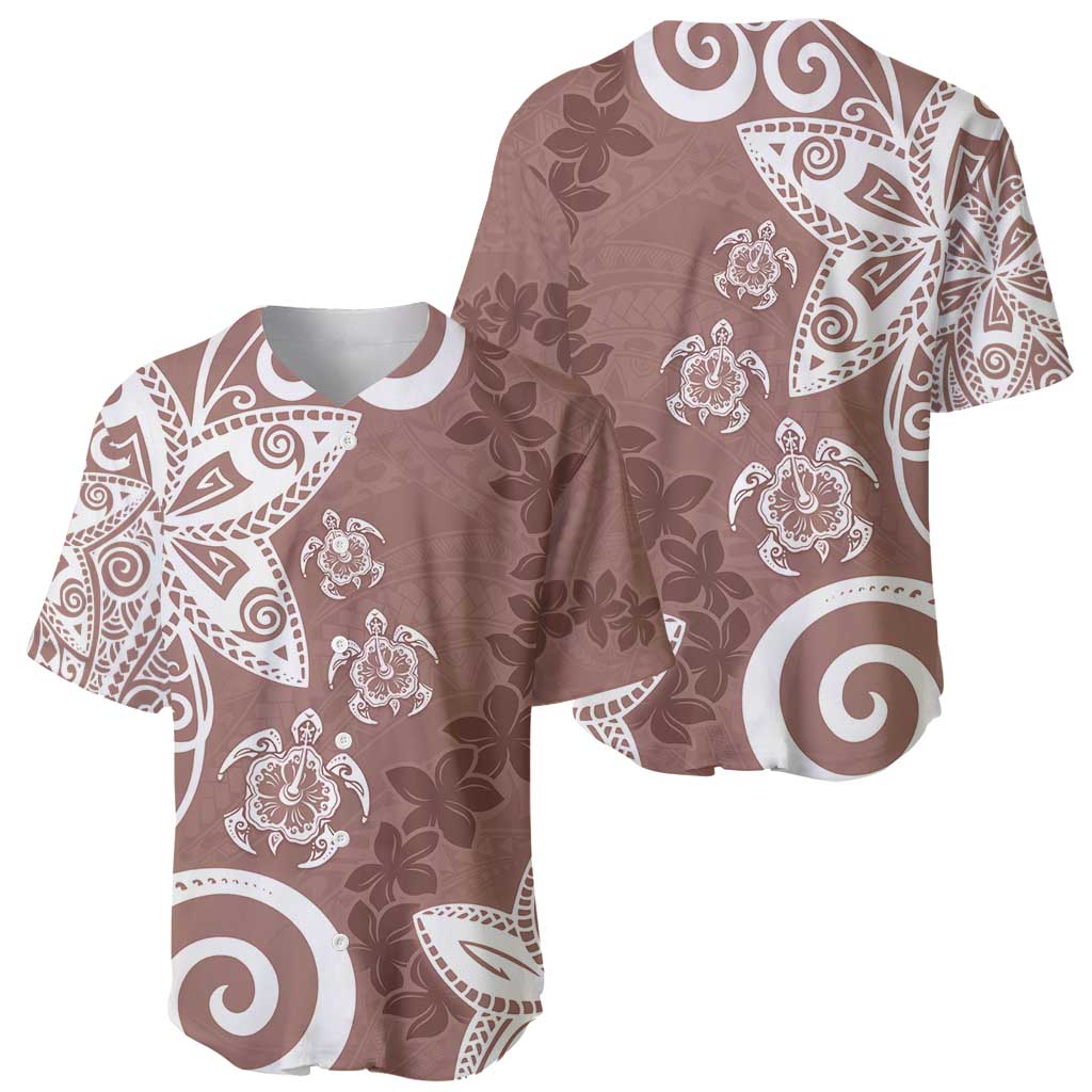 Polynesia Baseball Jersey Brown Tribal Turtle Floral Pattern LT05 - Polynesian Pride