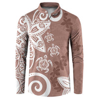 Polynesia Button Sweatshirt Brown Tribal Turtle Floral Pattern