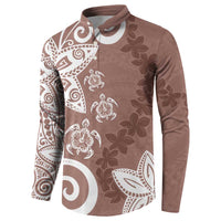 Polynesia Button Sweatshirt Brown Tribal Turtle Floral Pattern